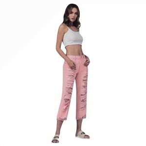 Simple Society Pink Distressed Cropped‎ Straight Leg Jeans Women's Size 7 28